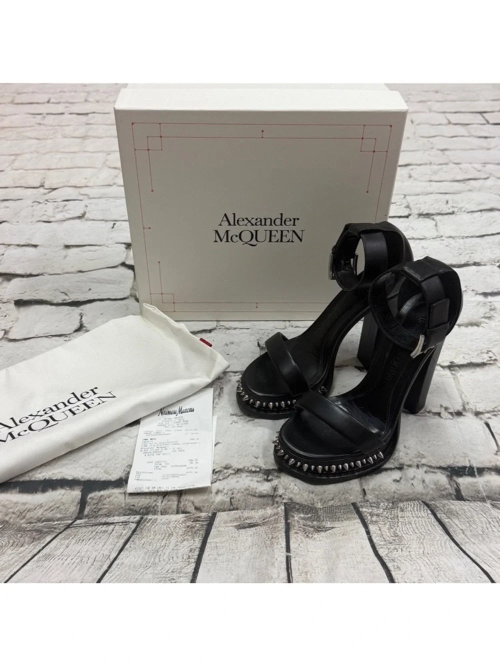 Alexander McQueen Punk Stud Platform Sandals Black Leather Sz 8.5 Women's Shoes